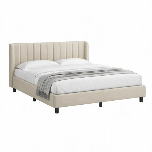 Polstret dobbeltseng 160 x 200 cm med kanalquiltet hovedgavl, beige