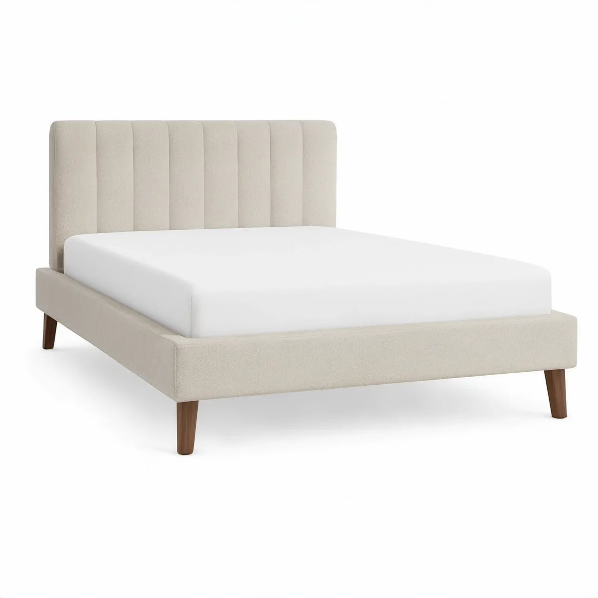 Polstret sengeramme 160 x 200 cm i beige med brune ben