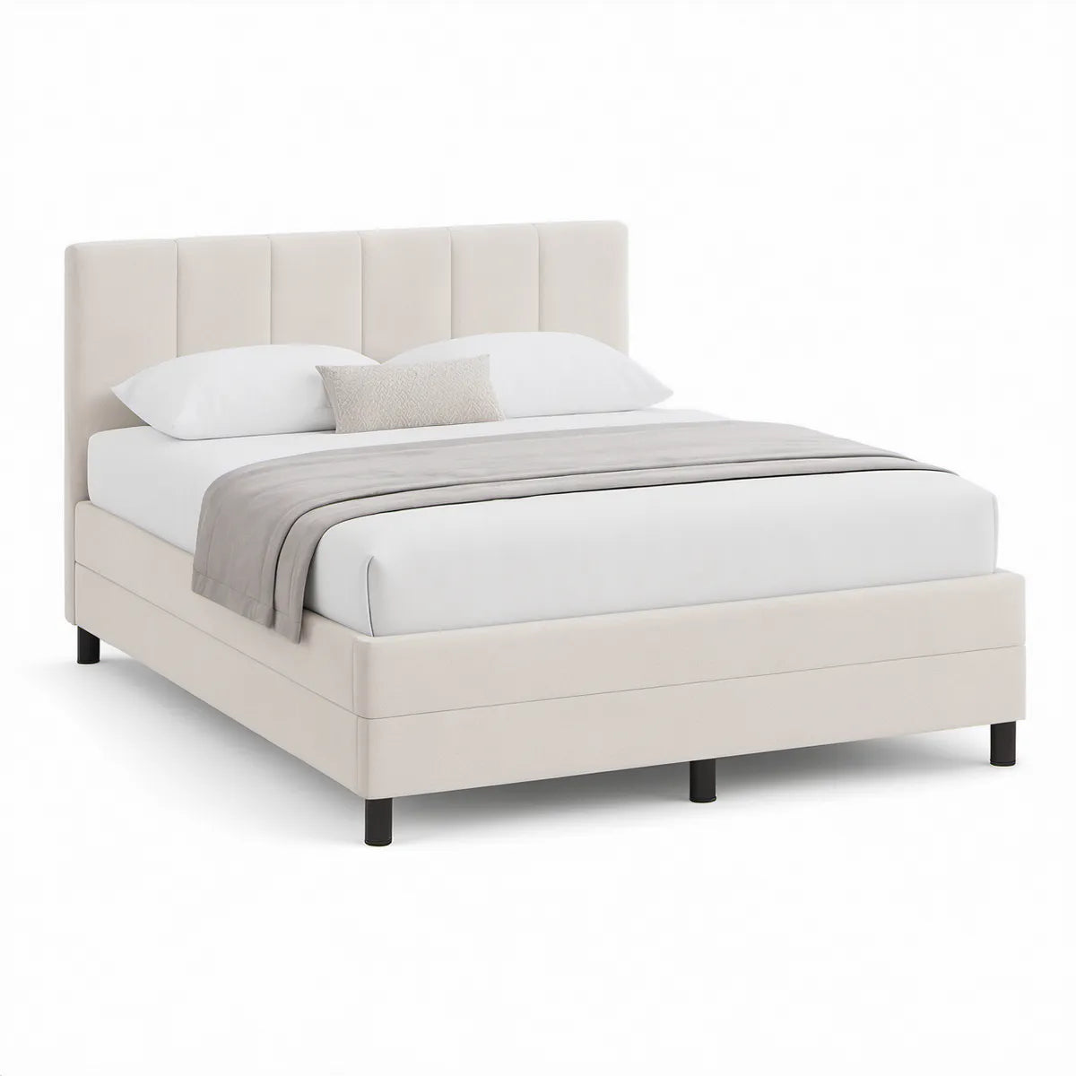 Polstret dobbeltseng med sengegavl 160 x 200 cm, creme