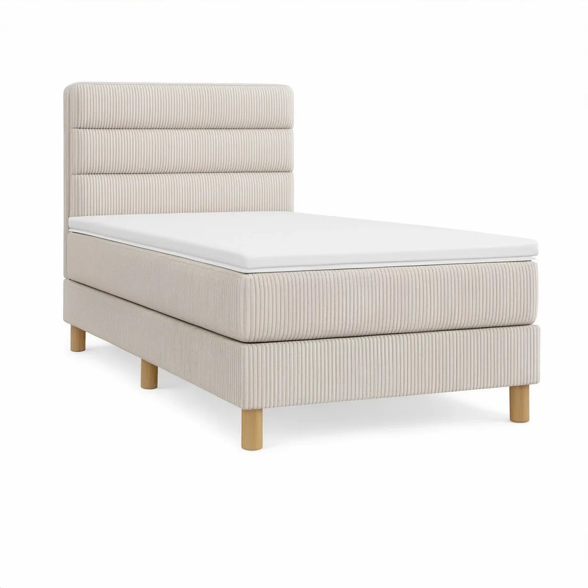 Beige kontinentalseng 160 x 200 cm med ribbet polstret sengegavl