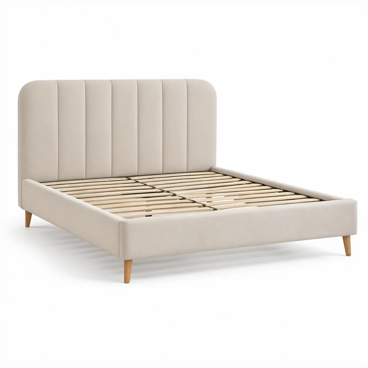 Polstret dobbeltseng med lamelbund 180 x 200 cm i creme