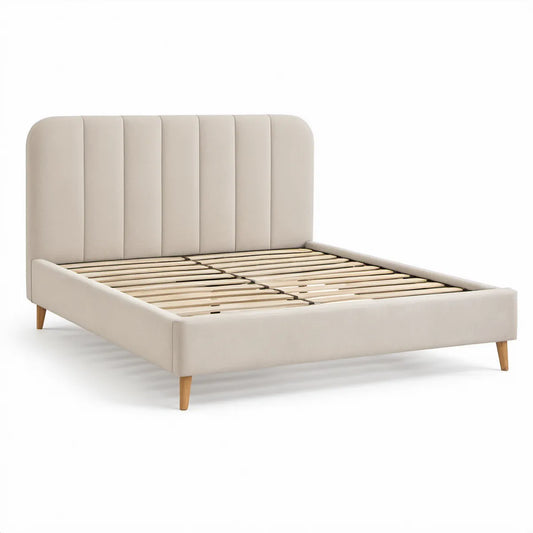 Polstret dobbeltseng med lamelbund 180 x 200 cm i creme
