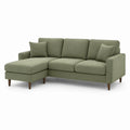 Olivengrøn hjørnesofa med venstrevendt chaiselong, 230 x 150 x 85 cm
